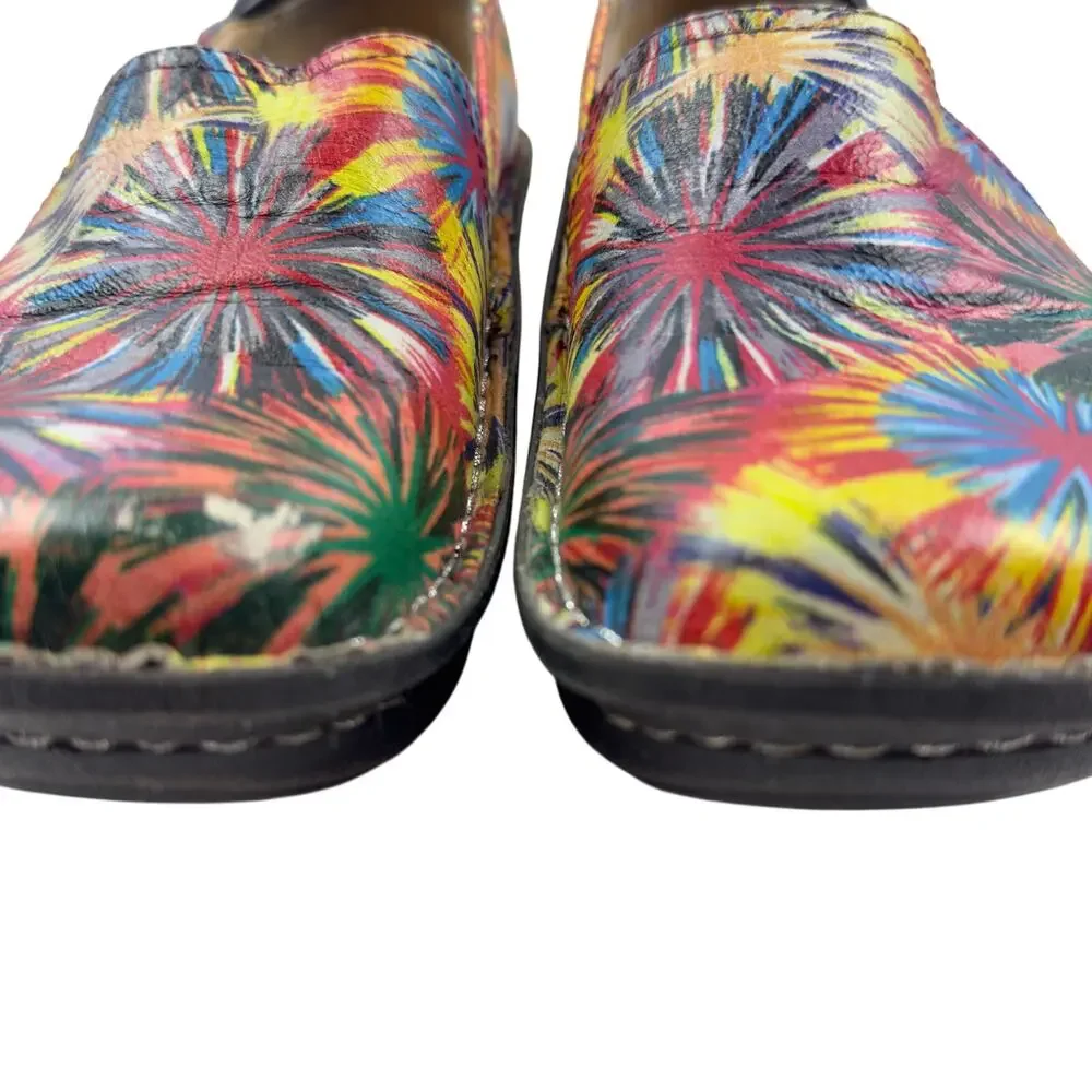 Alegria Deb Rainbow Fireworks Multicolor Comfort Slip On Clogs Women's 37/7-7.5